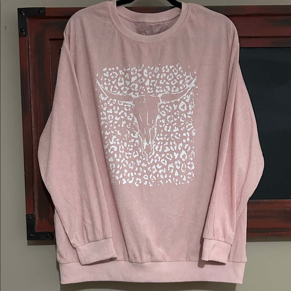 SHEIN Pink Sweatshirt with White Leopard Print